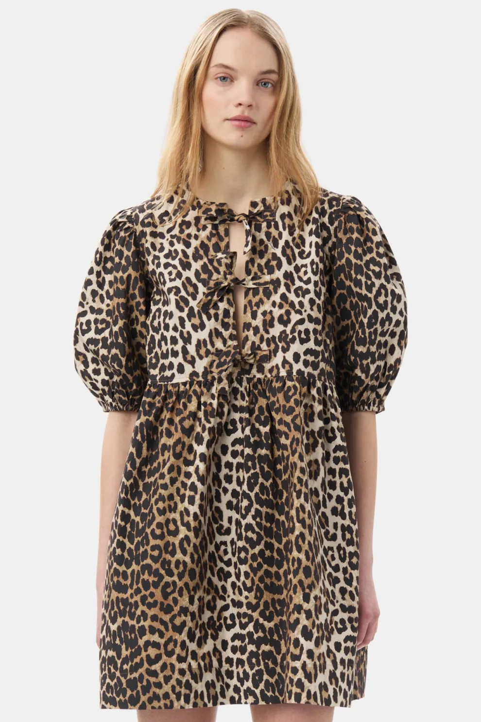 Ganni - Printed Cotton Tie String Mini Dress