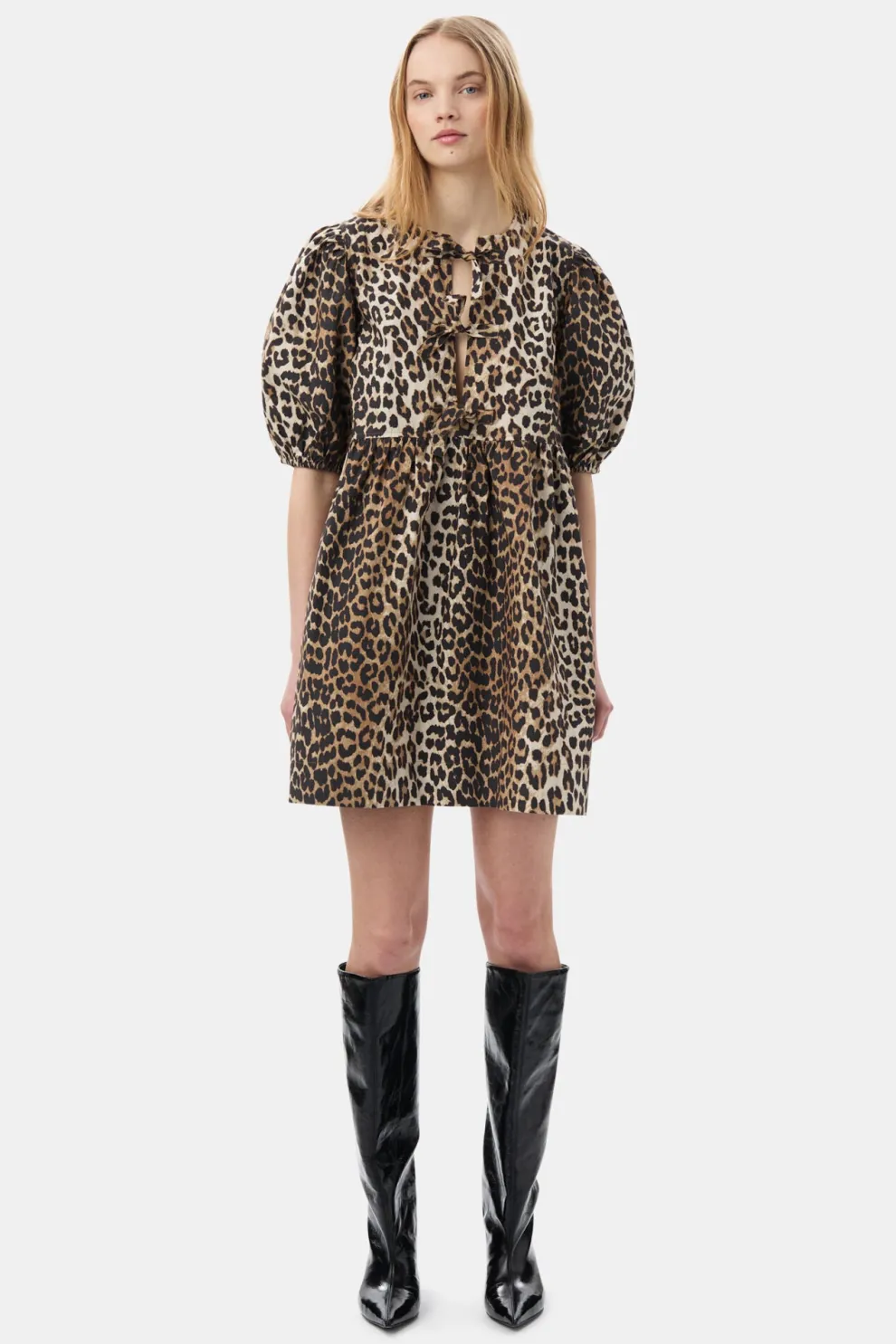 Ganni - Printed Cotton Tie String Mini Dress