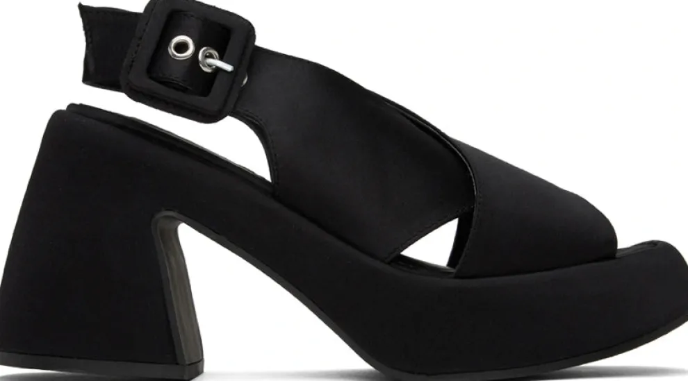 Ganni - Retro Heeled Platform Cross Sandal Satin