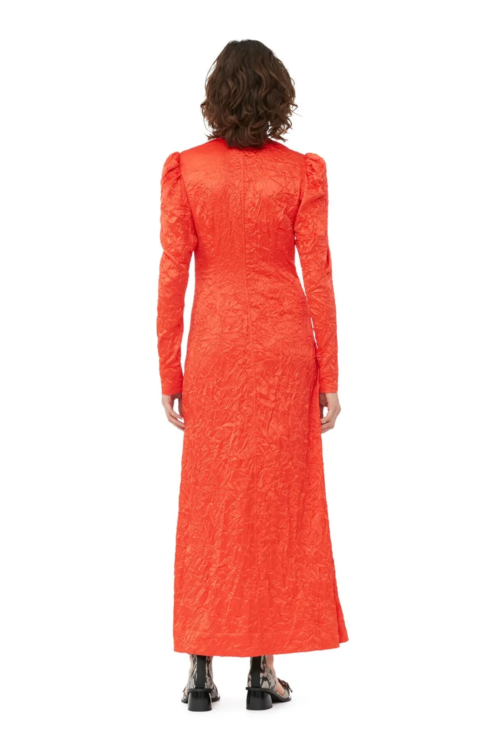 Ganni - Crinkled Satin Long Dress