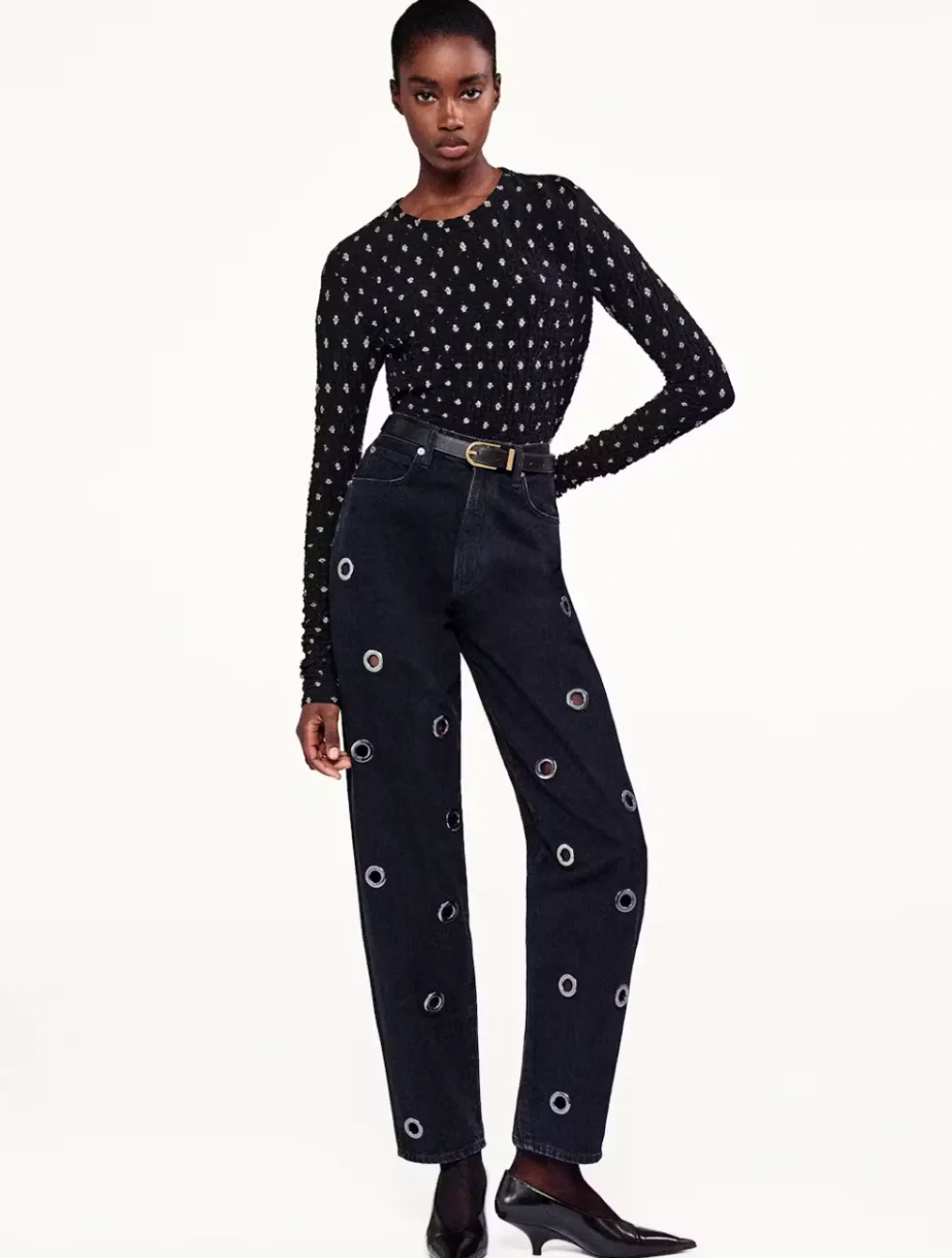 Frame - Dotted Stretch Mesh Top