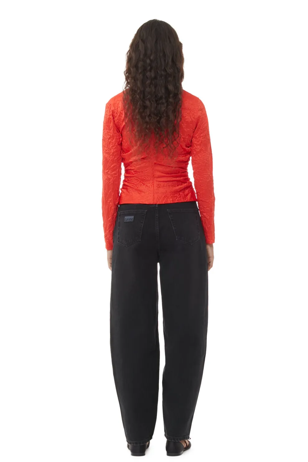 Ganni - Crinkled Satin V-Neck Shirt