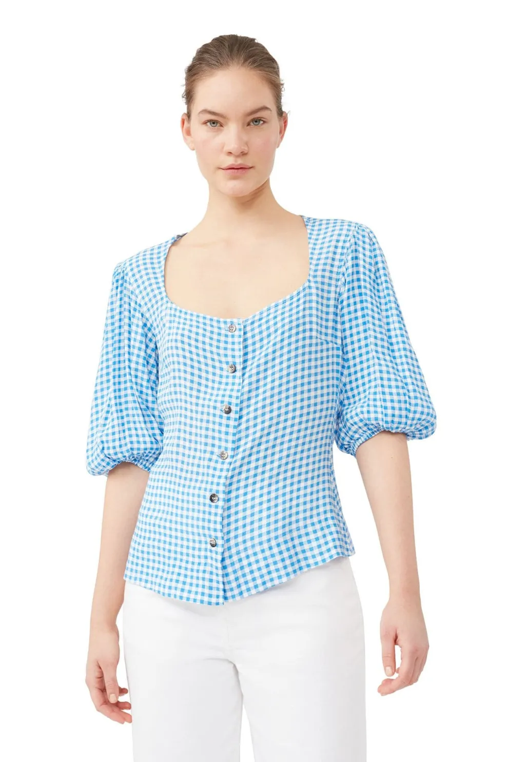 Ganni - Printed Crepe Button Down Blouse
