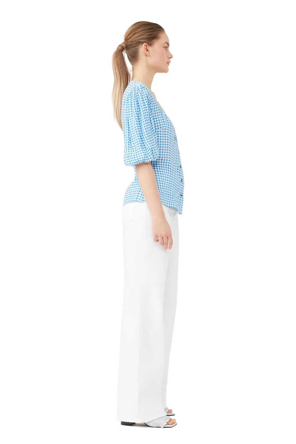 Ganni - Printed Crepe Button Down Blouse