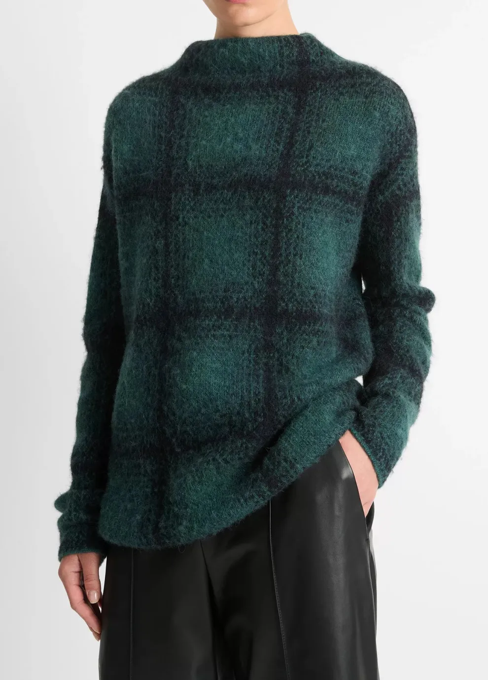 Vince - Shadow Plaid Funnel Neck Sweater
