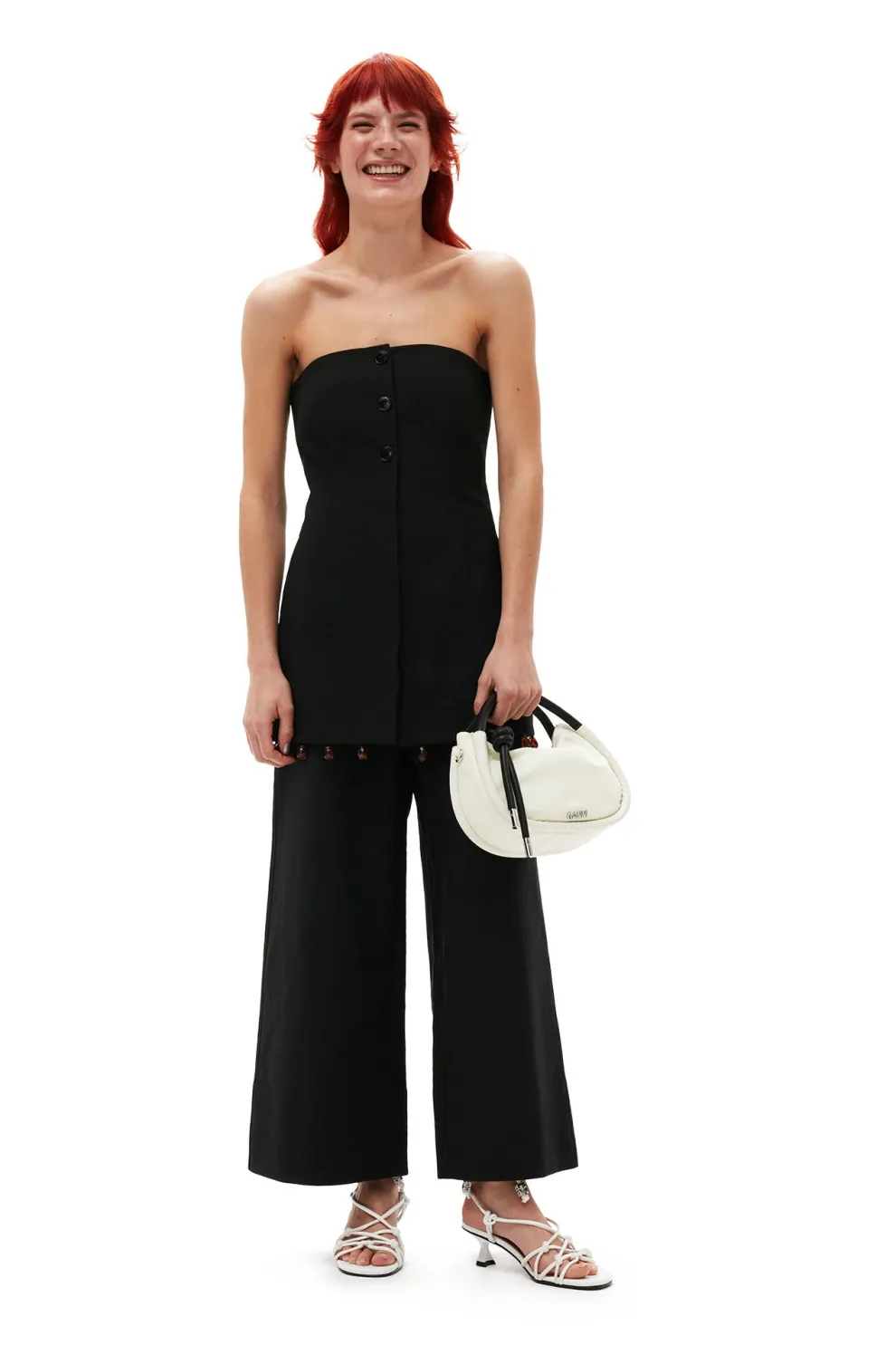 Ganni - Cotton Suiting Cropped Wide Pants