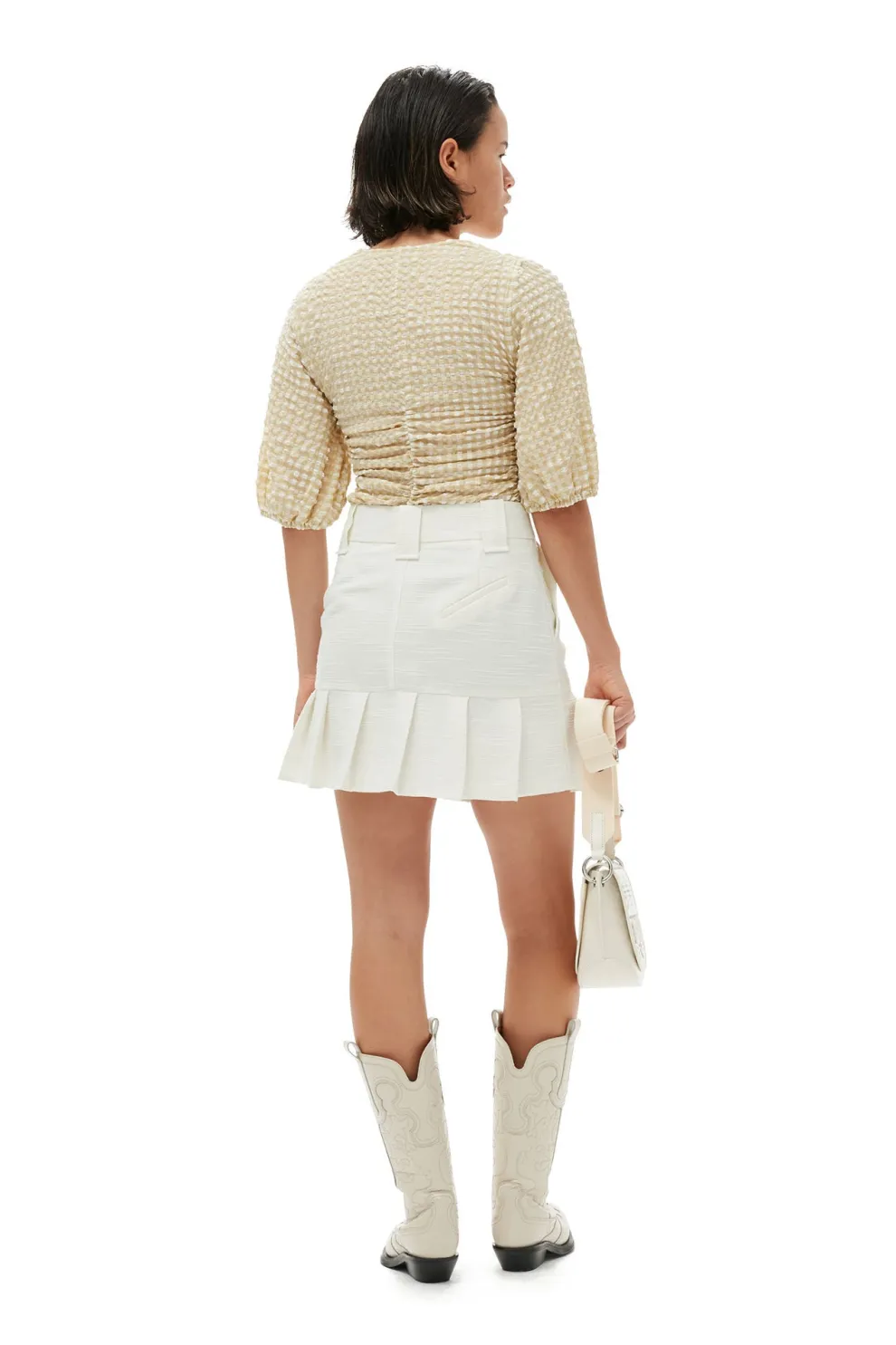 Ganni - Stretch Seersucker Gathered Blouse