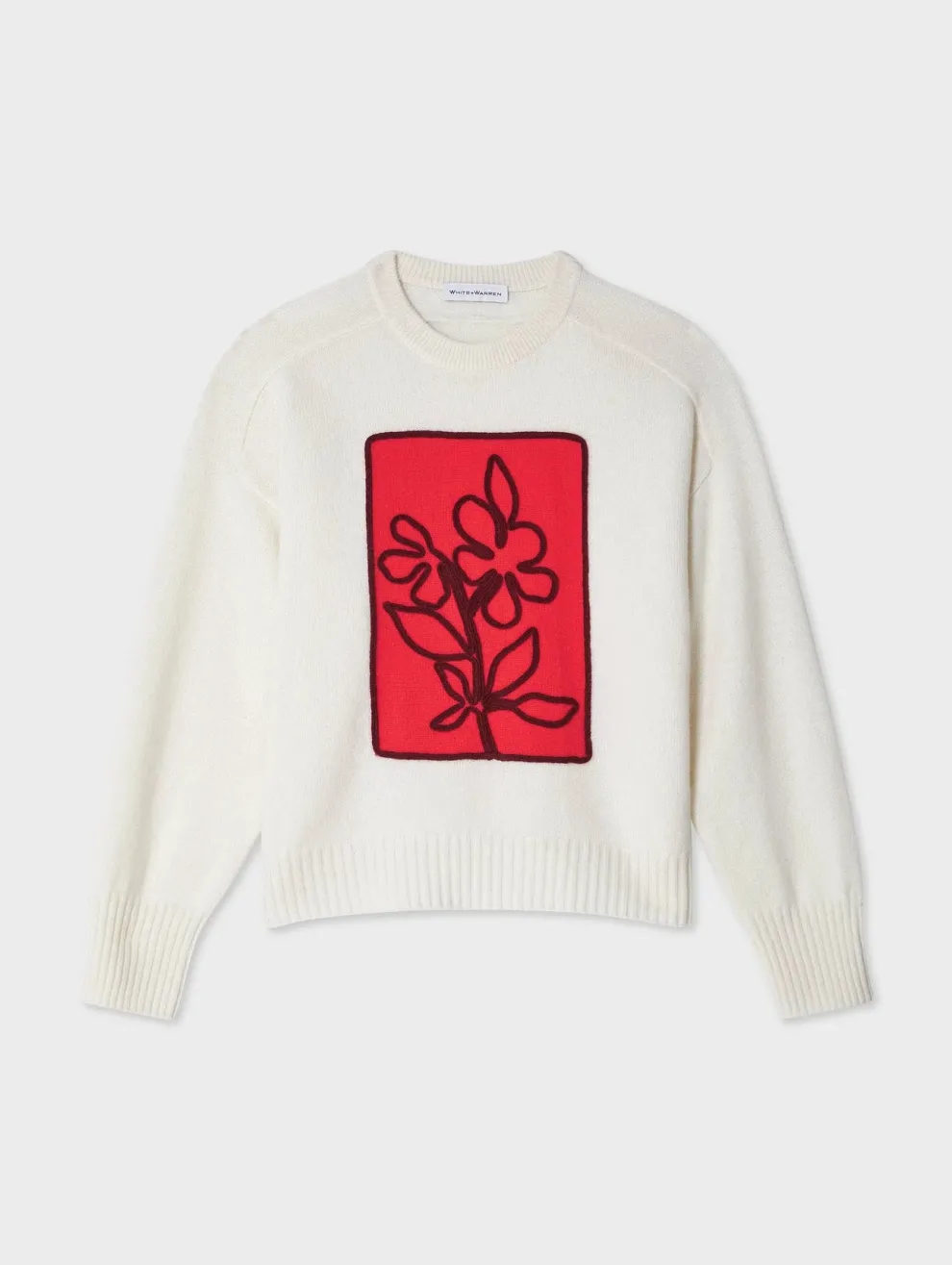White + Warren - Cashmere Floral Applique Crewneck